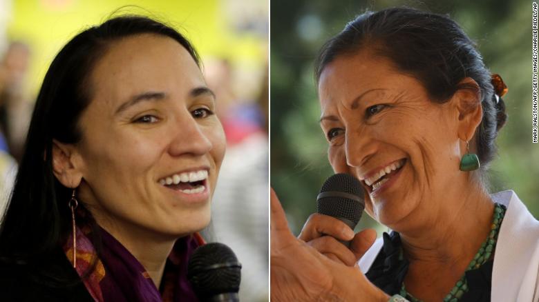 Deb Haaland and Sharice davids split photo